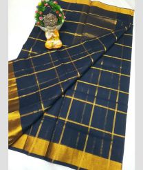 navy blue colour uppada cotton sarees with All over Checks design