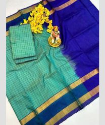 cyan and navy blue colour uppada pattu sarees with All over Checks design