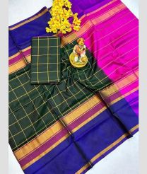 purple and olive green colour uppada pattu sarees with All over Checks design