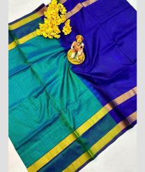 cyan and navy blue colour uppada pattu sarees with Plain design