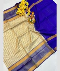 cream and navy blue colour uppada pattu sarees with All over Checks design
