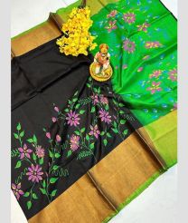 black and green colour uppada pattu sarees with Plain design