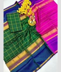 green and purple colour uppada pattu sarees with All over Checks design
