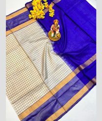 cream and blue colour uppada pattu sarees with All over Checks design