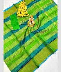 green colour uppada pattu sarees with All over Checks design