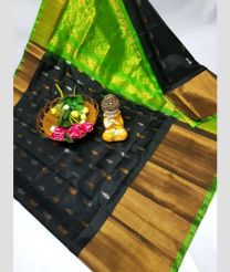 charcoal and green colour uppada pattu sarees with All over Nakshtra Buttas design