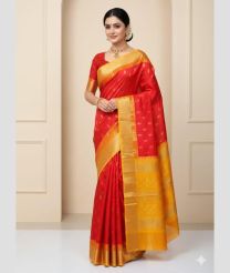 red and orange colour uppada pattu sarees with All over Nakshtra Buttas design