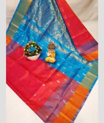 sky blue and red colour uppada pattu sarees with All over Nakshtra Buttas design
