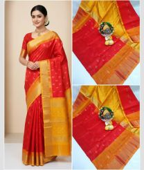 red and gold colour uppada pattu sarees with All over Nakshtra Buttas design