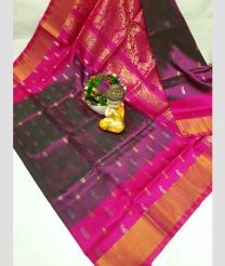charcoal and  pink colour uppada pattu sarees with All over Nakshtra Buttas design
