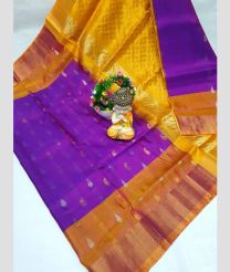 purple and yellow colour uppada pattu sarees with All over Nakshtra Buttas design