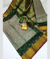 gray and green colour uppada pattu sarees with All over Nakshtra Buttas design