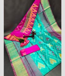 cyan blue colour uppada pattu sarees with All over Pochampally design