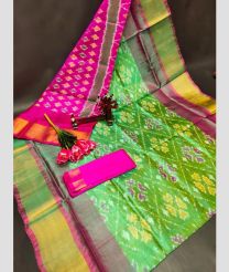 green colour uppada pattu sarees with All over Pochampally design