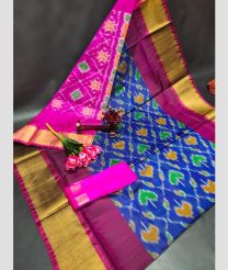 blue colour uppada pattu sarees with All over Pochampally design