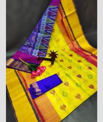 yellow colour uppada pattu sarees with All over Pochampally design