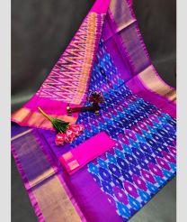 purple and blue colour uppada pattu sarees with All over Pochampally design
