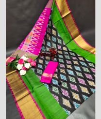 green and light blue colour uppada pattu sarees with All over Pochampally design