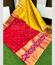 gold and maroon red colour uppada pattu sarees with All over Nakshtra Buttas design