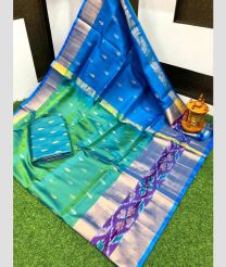 blue and light green colour uppada pattu sarees with All over Nakshtra Buttas design