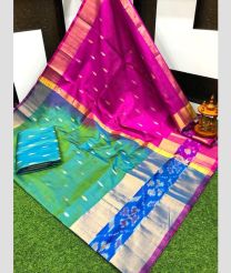 purple and green colour uppada pattu sarees with All over Nakshtra Buttas design