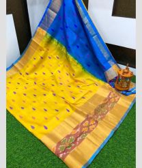 yellow and blue colour uppada pattu sarees with All over Nakshtra Buttas design