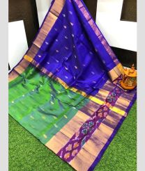 navy blue and light green colour uppada pattu sarees with All over Nakshtra Buttas design