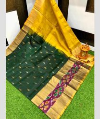 green and gold colour uppada pattu sarees with All over Nakshtra Buttas design