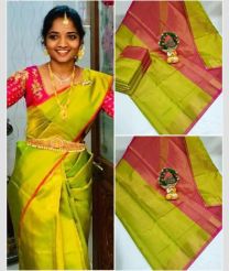 olive green colour uppada pattu sarees with Plain design