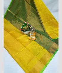 yellow and light green colour uppada pattu sarees with Plain design