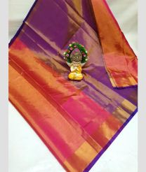 purple and coral colour uppada pattu sarees with Plain design