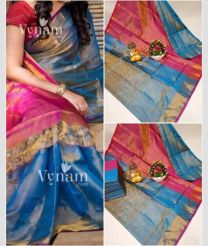 blue colour uppada pattu sarees with Plain design