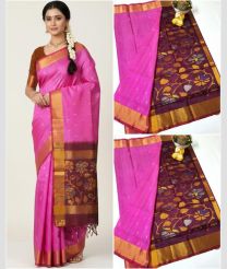pink and brown colour uppada pattu sarees with All over design
