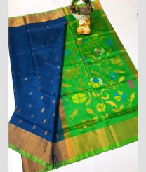 blue and green colour uppada pattu sarees with All over design