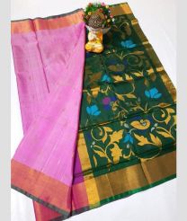 pink and green colour uppada pattu sarees with All over design