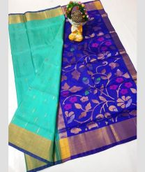 cyan and blue colour uppada pattu sarees with All over design