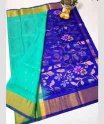 cyan and navy blue colour uppada pattu sarees with All over design