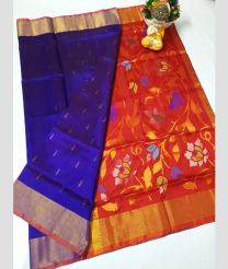 navy blue and orange colour uppada pattu sarees with All over design