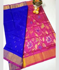 blue and coral colour uppada pattu sarees with All over design