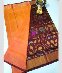 brown and coral colour uppada pattu sarees with All over design