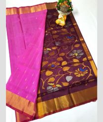 brown and pink colour uppada pattu sarees with All over design