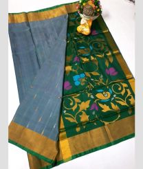 gray and green colour uppada pattu sarees with All over design
