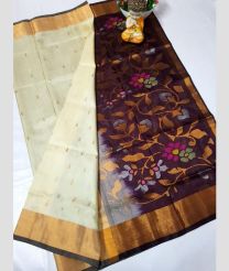 cream and brown colour uppada pattu sarees with All over design