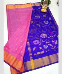 pink and blue colour uppada pattu sarees with All over design