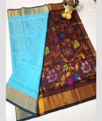brown and  cyan colour uppada pattu sarees with All over design