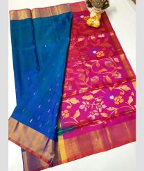 blue and pink colour uppada pattu sarees with All over design