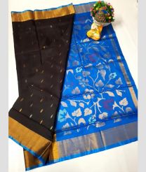 cyan and charcoal colour uppada pattu sarees with All over design