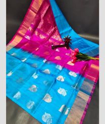 cyan and magenta red colour uppada pattu sarees with All over Buttas design