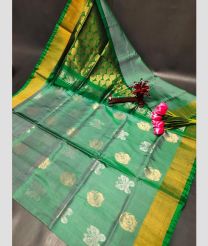 light green and brown colour uppada pattu sarees with All over Buttas design