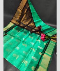 cyan blue and brown colour uppada pattu sarees with All over Buttas design